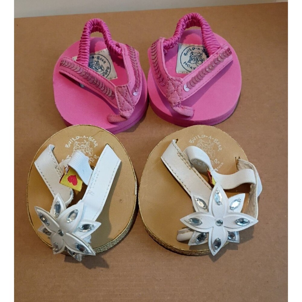 2 Pair Build-A-Bear BABW Sandals Pink White